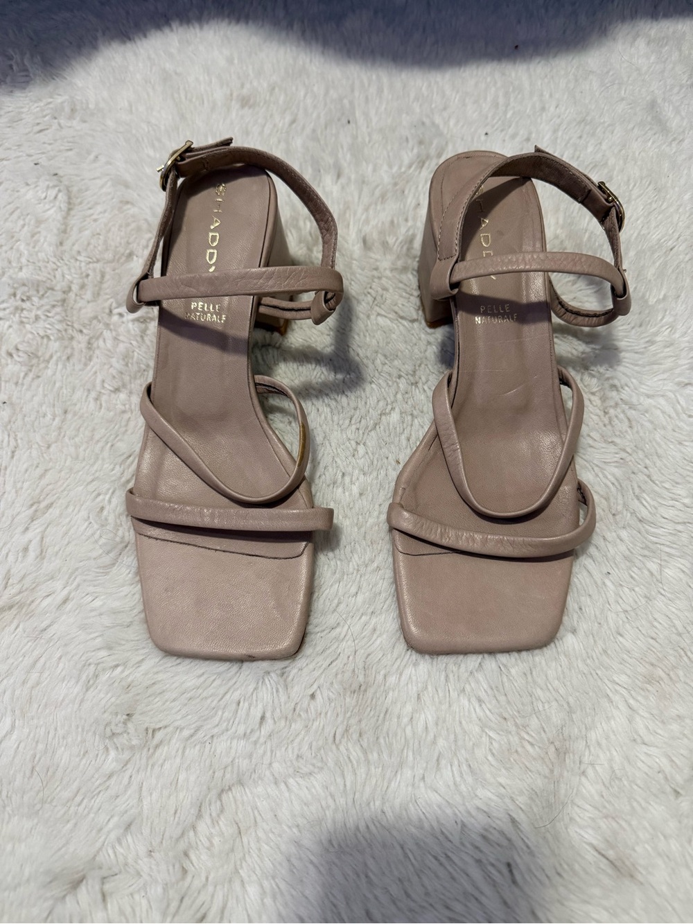Shaddy Pelle Natural Block Heeled Sandal Size 6.5
